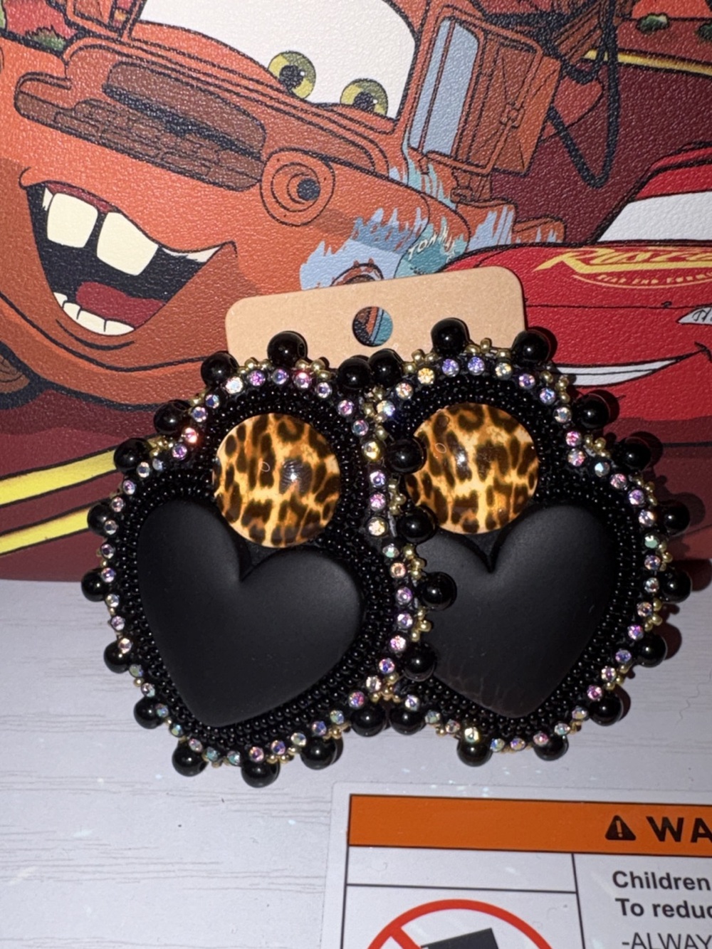 Black Heart & Leopard Accent Statement Earrings